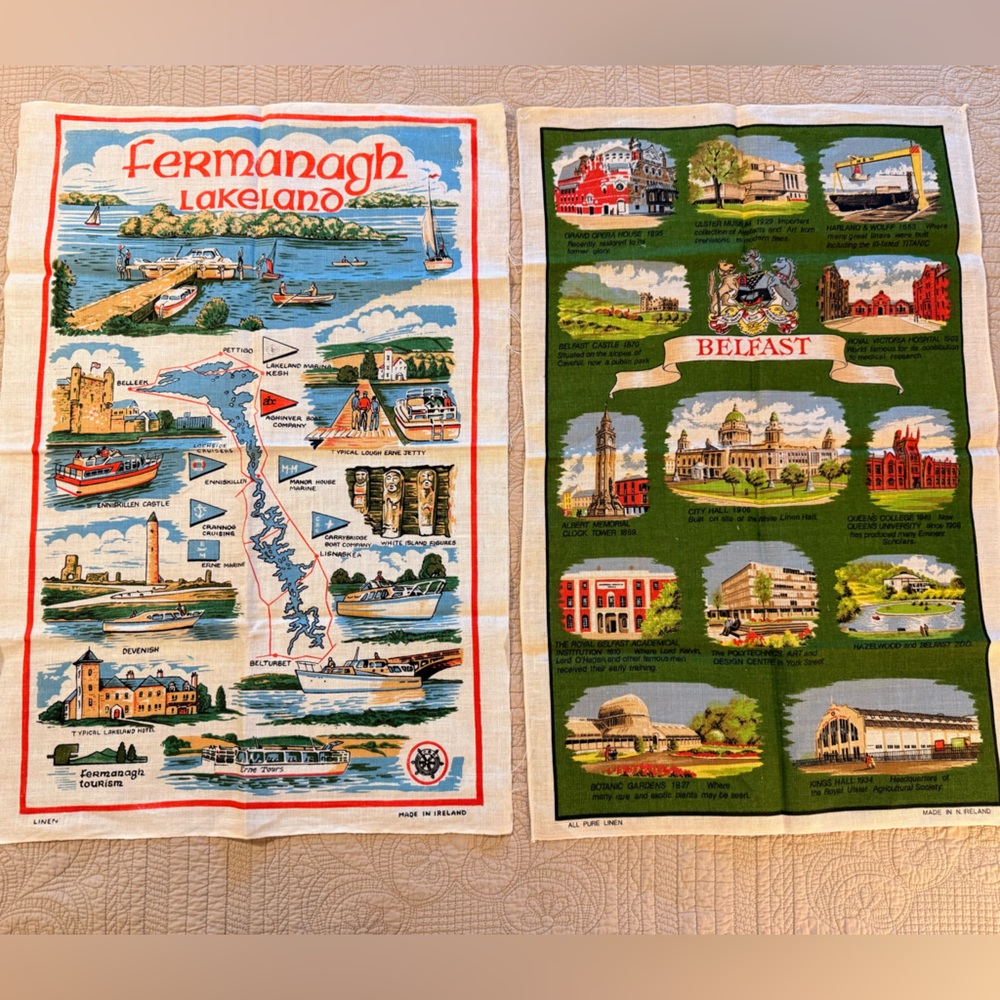 Vintage Ireland Fermanagh Lakeland and Belfast Decorative Tea Towels NWOT